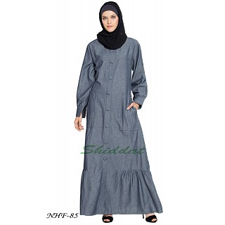 A-line Denim abaya with Frill at Bottom 